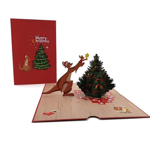 Pop Up Card : Kangaroos & Christmas Tree