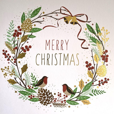 Merry Christmas - Wreath with Robins