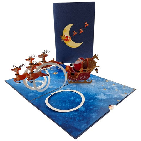 Pop Up Card : Santa & His Flying Reindeer