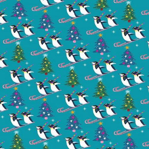 Folded Wrapping Paper : Skiing Penguins