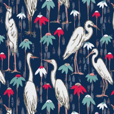 White Cranes on Navy