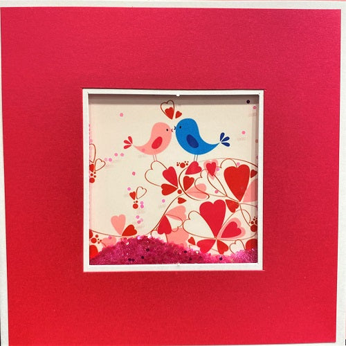 Glitter Card - Love Birds - Pink